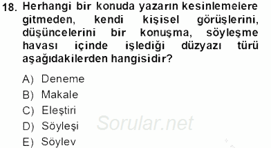 Yeni Türk Edebiyatına Giriş 2 2013 - 2014 Dönem Sonu Sınavı 18.Soru
