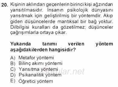 Yeni Türk Edebiyatına Giriş 2 2013 - 2014 Dönem Sonu Sınavı 20.Soru