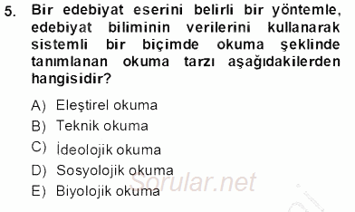 Yeni Türk Edebiyatına Giriş 2 2013 - 2014 Dönem Sonu Sınavı 5.Soru