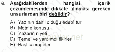 Yeni Türk Edebiyatına Giriş 2 2013 - 2014 Dönem Sonu Sınavı 6.Soru