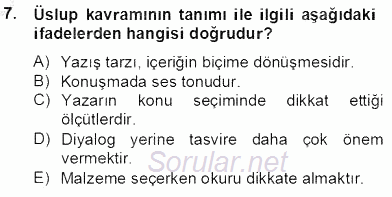 Yeni Türk Edebiyatına Giriş 2 2013 - 2014 Dönem Sonu Sınavı 7.Soru