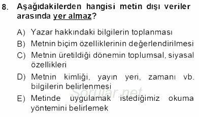 Yeni Türk Edebiyatına Giriş 2 2013 - 2014 Dönem Sonu Sınavı 8.Soru