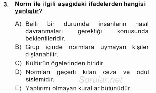 Türkiye´nin Toplumsal Yapısı 2013 - 2014 Dönem Sonu Sınavı 3.Soru
