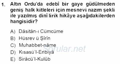 XIV-XV. Yüzyıllar Türk Dili 2014 - 2015 Ara Sınavı 1.Soru