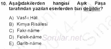 XIV-XV. Yüzyıllar Türk Dili 2014 - 2015 Ara Sınavı 10.Soru