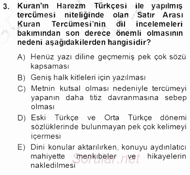 XIV-XV. Yüzyıllar Türk Dili 2014 - 2015 Ara Sınavı 3.Soru