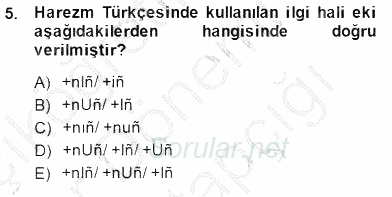 XIV-XV. Yüzyıllar Türk Dili 2014 - 2015 Ara Sınavı 5.Soru