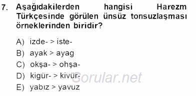 XIV-XV. Yüzyıllar Türk Dili 2014 - 2015 Ara Sınavı 7.Soru