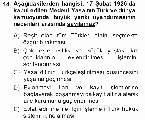 Türkiye Cumhuriyeti Siyasî Tarihi 2013 - 2014 Ara Sınavı 14.Soru