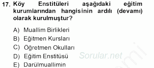 Türkiye Cumhuriyeti Siyasî Tarihi 2013 - 2014 Ara Sınavı 17.Soru