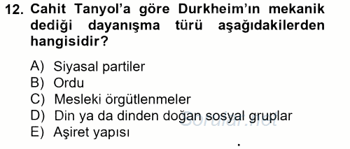 Türk Sosyologları 2014 - 2015 Tek Ders Sınavı 12.Soru