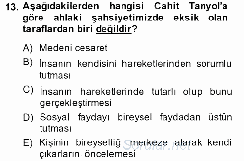 Türk Sosyologları 2014 - 2015 Tek Ders Sınavı 13.Soru