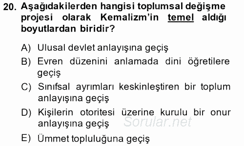 Türk Sosyologları 2014 - 2015 Tek Ders Sınavı 20.Soru