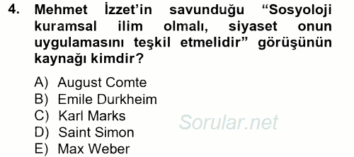Türk Sosyologları 2014 - 2015 Tek Ders Sınavı 4.Soru