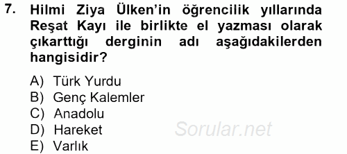 Türk Sosyologları 2014 - 2015 Tek Ders Sınavı 7.Soru