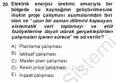 Elektrik Enerjisi Üretimi 2014 - 2015 Ara Sınavı 20.Soru