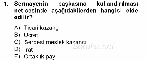 Türk Vergi Sistemi 2012 - 2013 Ara Sınavı 1.Soru