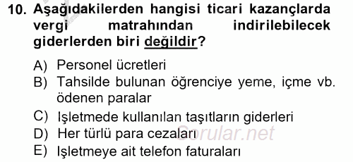 Türk Vergi Sistemi 2012 - 2013 Ara Sınavı 10.Soru