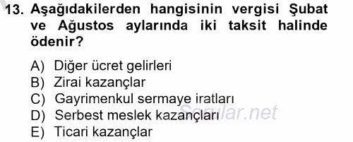 Türk Vergi Sistemi 2012 - 2013 Ara Sınavı 13.Soru