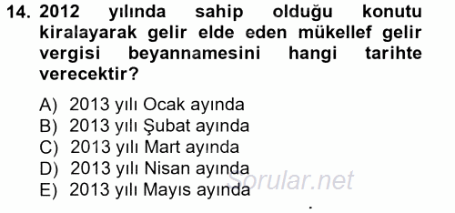 Türk Vergi Sistemi 2012 - 2013 Ara Sınavı 14.Soru