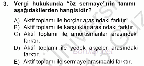 Türk Vergi Sistemi 2012 - 2013 Ara Sınavı 3.Soru