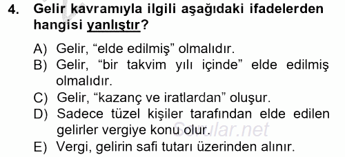 Türk Vergi Sistemi 2012 - 2013 Ara Sınavı 4.Soru