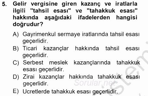 Türk Vergi Sistemi 2012 - 2013 Ara Sınavı 5.Soru