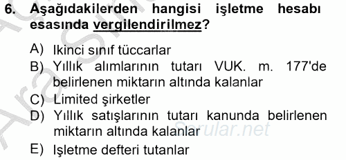Türk Vergi Sistemi 2012 - 2013 Ara Sınavı 6.Soru