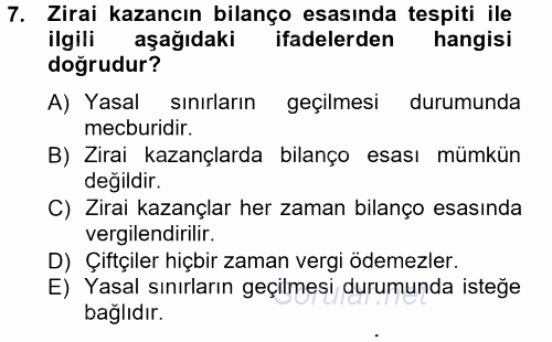 Türk Vergi Sistemi 2012 - 2013 Ara Sınavı 7.Soru