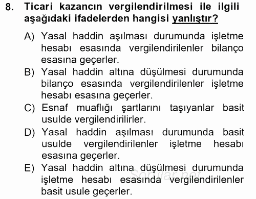 Türk Vergi Sistemi 2012 - 2013 Ara Sınavı 8.Soru