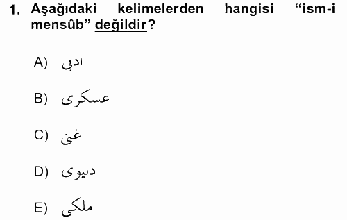 Osmanlı Türkçesi 2 2016 - 2017 Dönem Sonu Sınavı 1.Soru