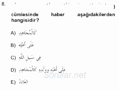 Arapça 3 2012 - 2013 Ara Sınavı 8.Soru