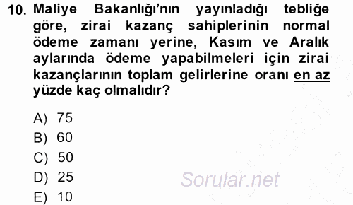 Türk Vergi Sistemi 2014 - 2015 Ara Sınavı 10.Soru