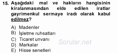 Türk Vergi Sistemi 2014 - 2015 Ara Sınavı 15.Soru