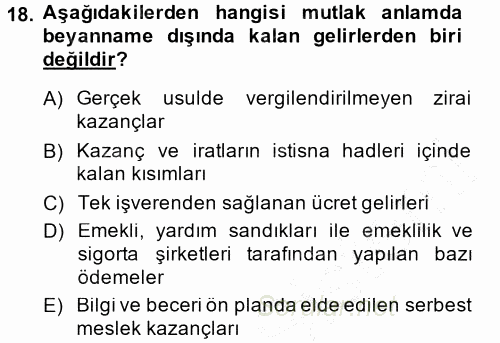 Türk Vergi Sistemi 2014 - 2015 Ara Sınavı 18.Soru