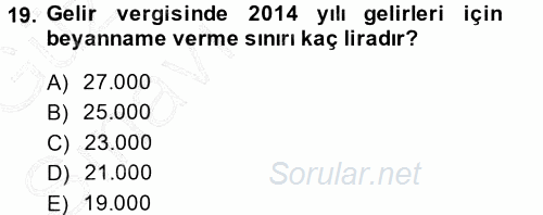 Türk Vergi Sistemi 2014 - 2015 Ara Sınavı 19.Soru