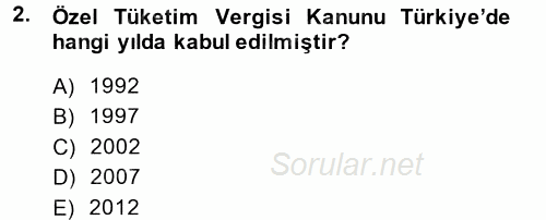 Türk Vergi Sistemi 2014 - 2015 Ara Sınavı 2.Soru