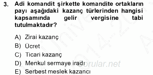 Türk Vergi Sistemi 2014 - 2015 Ara Sınavı 3.Soru