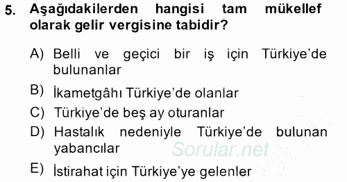 Türk Vergi Sistemi 2014 - 2015 Ara Sınavı 5.Soru