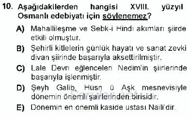 XVI-XIX. Yüzyıllar Türk Dili 2012 - 2013 Ara Sınavı 10.Soru