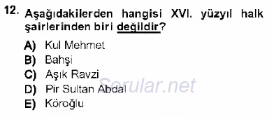 XVI-XIX. Yüzyıllar Türk Dili 2012 - 2013 Ara Sınavı 12.Soru