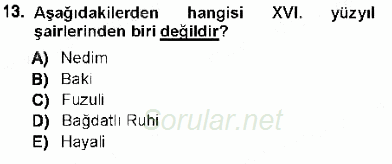 XVI-XIX. Yüzyıllar Türk Dili 2012 - 2013 Ara Sınavı 13.Soru
