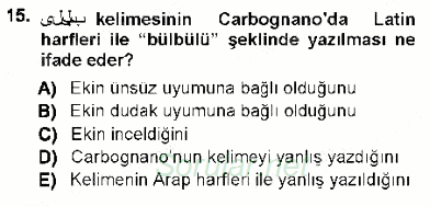XVI-XIX. Yüzyıllar Türk Dili 2012 - 2013 Ara Sınavı 15.Soru