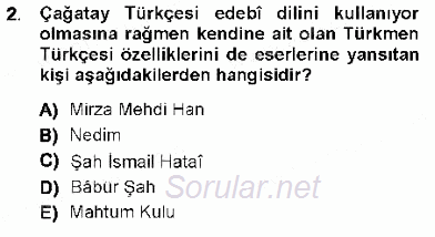 XVI-XIX. Yüzyıllar Türk Dili 2012 - 2013 Ara Sınavı 2.Soru