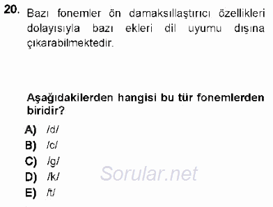 XVI-XIX. Yüzyıllar Türk Dili 2012 - 2013 Ara Sınavı 20.Soru