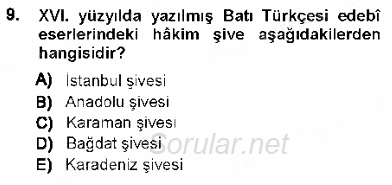 XVI-XIX. Yüzyıllar Türk Dili 2012 - 2013 Ara Sınavı 9.Soru