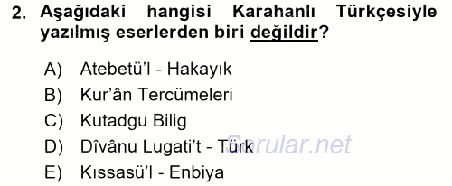 XI-XIII. Yüzyıllar Türk Dili 2016 - 2017 Ara Sınavı 2.Soru