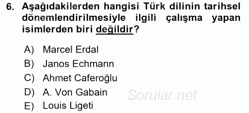 XI-XIII. Yüzyıllar Türk Dili 2016 - 2017 Ara Sınavı 6.Soru
