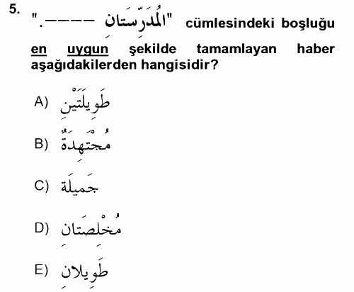 Arapça 1 2017 - 2018 3 Ders Sınavı 5.Soru