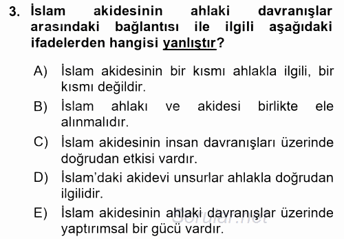 İslam Ahlak Esasları 2016 - 2017 Ara Sınavı 3.Soru
